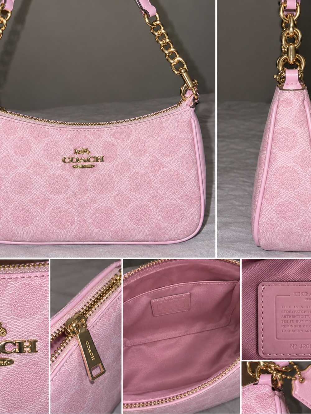 Coach Pink Signature Jacquard Mini Shoulder Bag with Gold Hardware